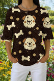 Womens Brown Cartoon Dog Bone Print Casual Shirt
