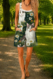 Women’s Green White Cat Print Casual Cotton Wide Leg Romper