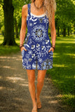 Women’s Blue Bohemian Floral Print Casual Cotton Wide Leg Romper