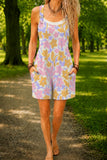 Women’s Pink Yellow Floral Print Casual Cotton Wide Leg Romper