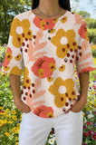 Womens Orange Abstract Floral Print Casual Shirt