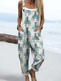 Women's Vintage Octopus Print Casual Cotton Wide Leg Jumpsuit
