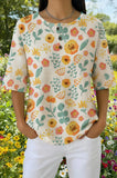 Womens Cream Orange and Yellow Floral Print Casual Shirt