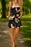 Women’s Black Sunflower Cat Print Casual Cotton Wide Leg Romper