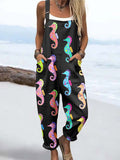 Wome'S Holiday Style Colorful Polka Dot Art Seahorse Pattern  Print Casual Cotton Wide Leg Jumpsuit