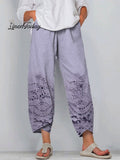Women's Vintage Lovely Floral Art Printed Cotton And Linen Casual Pants