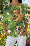 Womens Green Forest Golden Retriever Print Casual Shirt