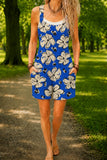 Women’s Royal Blue Floral Print Casual Cotton Wide Leg Romper