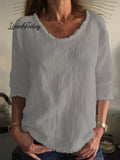 Women's Cotton Linen Solid Color Casual Loose Crew Neck T-Shirt