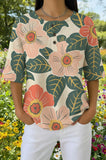 Womens Botanical Floral Print Casual Waffle Cotton Shirt
