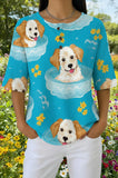 Womens Blue Golden Retriever Heart Print Casual Shirt