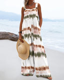 Women's Vintage Art Print Casual Strap Wide Leg Pants Jumpsuit