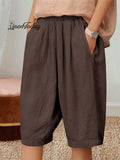 Cotton Linen High Waist Slim Casual All-match Cropped Pants