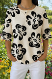 Womens White and Black Paw Print Casual Shirt
