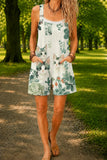 Women’s White Botanical Cat Print Casual Cotton Wide Leg Romper