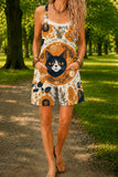 Women’s Brown Cartoon Cat Print Casual Cotton Wide Leg Romper