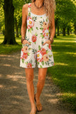 Women’s Cream Botanical Floral Print Casual Cotton Wide Leg Romper
