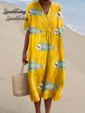 Women's Vintage Fish Art Print Casual Cotton And Linen Shirt
