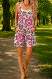 Women’s Rose Red Vintage Floral Print Casual Cotton Wide Leg Romper
