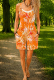 Women’s Orange Retro Floral Print Casual Cotton Wide Leg Romper