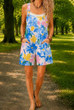 Women’s Blue Orange Floral Print Casual Cotton Wide Leg Romper