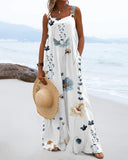 Vacation Retro Floral Print Wide Leg Jumpsuit