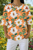 Womens White Orange Daisy Print Casual Shirt