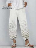 Women's Vintage Lovely Floral Art Printed Cotton And Linen Casual Pants