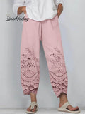Women's Vintage Lovely Floral Art Printed Cotton And Linen Casual Pants