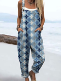Wome'S Holiday Style Artistic Geometric Pattern Print Casual Cotton Wide Leg Jumpsuit