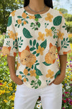 Womens Cream Leafy Cat Print Casual Shirt
