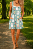 Women’s Mint White Cat Print Casual Cotton Wide Leg Romper