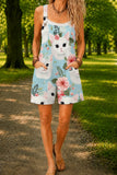 Women’s Mint Cute Cat Print Casual Cotton Wide Leg Romper