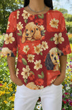 Womens Red Floral Poodle Print Casual Shirt