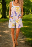 Women’s Lavender Daisy Print Casual Cotton Wide Leg Romper