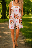 Women’s White Cartoon Cat Print Casual Cotton Wide Leg Romper