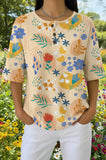 Womens Cream Sunflower Bee Print Casual Henley Shirt