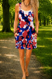 Women’s Red Navy Floral Print Casual Cotton Wide Leg Romper