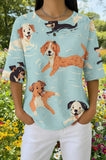 Womens Light Blue Multi-Dog Bow Print Casual Shirt
