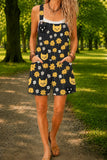 Women’s Black Cute Cat Print Casual Cotton Wide Leg Romper