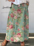 Women's Retro Floral Art Print Casual Cotton And Linen Shirt