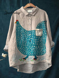 Chicken Print Casual Cotton And Linen Shirt
