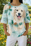 Womens Mint Green Golden Retriever Print Casual Waffle Cotton Shirt