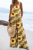 Vacation Retro Floral Print Wide Leg Jumpsuit