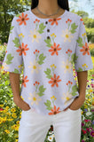 Womens Cream Star Floral Print Casual Henley Shirt