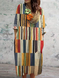 Women's Abstract Geometric Pattern Art Print Casual Cotton And Linen 3/4 Sleeve Shirt