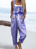 Wome'S Holiday Style Watercolor  Art Fish Pattern  Print Casual Cotton Wide Leg Jumpsuit