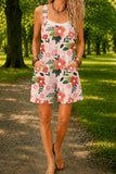 Women’s White Red Rose Print Casual Cotton Wide Leg Romper