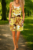 Women’s Yellow Vintage Floral Print Casual Cotton Wide Leg Romper