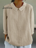 Women's Solid Color Casual Cotton And Linen 3/4 Sleeve Shirt